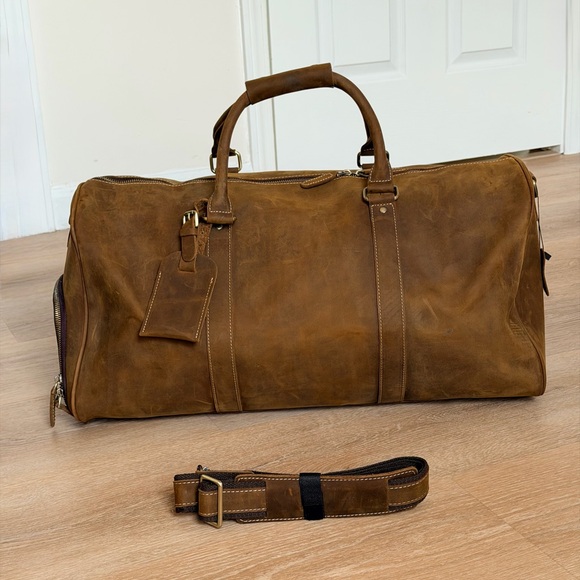 NWOT NEW 21” Full Grain Leather Duffel Bag Travel Weekend Gym Overnight Carry-On - Picture 3 of 11